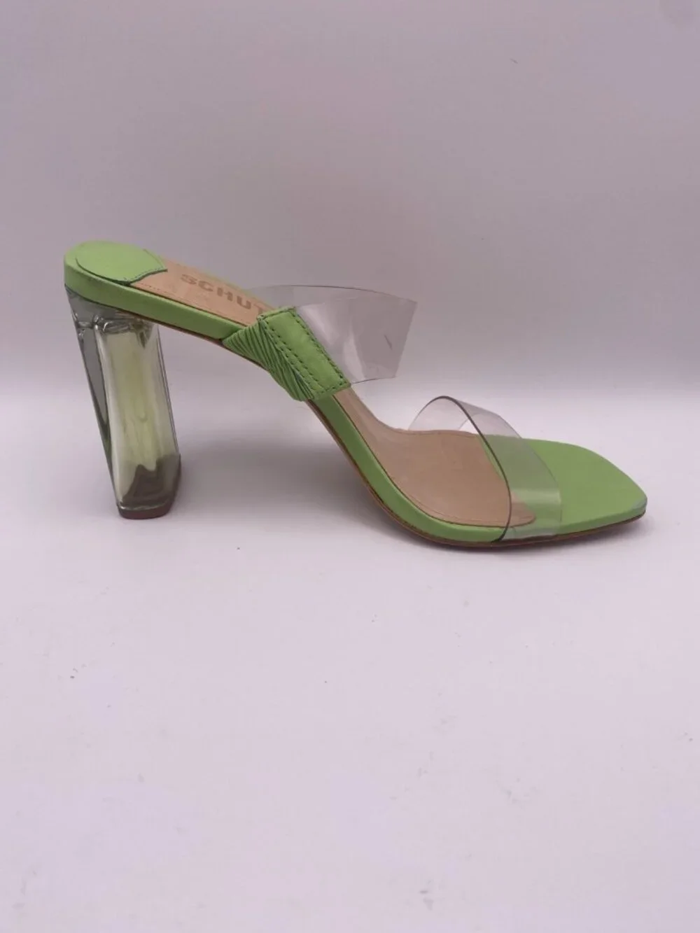 Schutz Womens Ariella Acrylic Green Double Strap Sandal Sz 8B